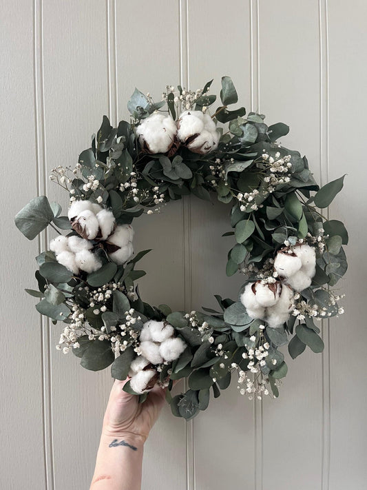 Eucalyptus & Cotton Stem Wreath