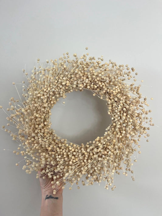 Dried Linum (Flax Seed) Wreath - Natural