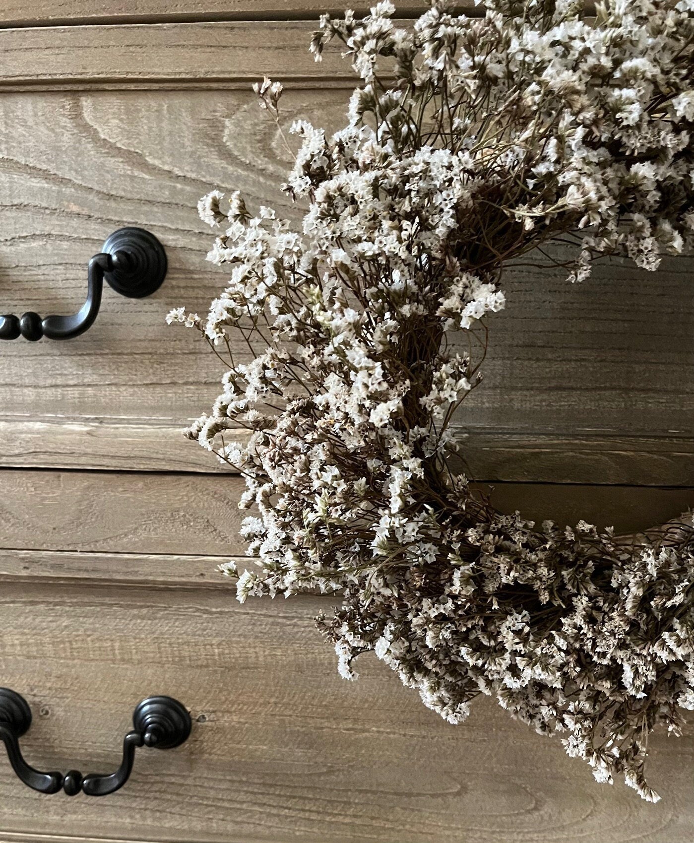 Dried Statice Wreath (Limonium) - Vintage White