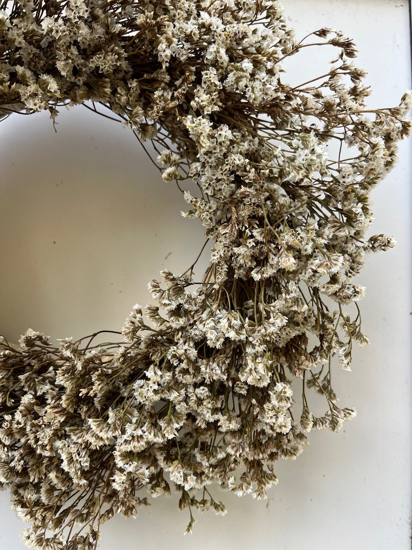 Dried Statice Wreath (Limonium) - Vintage White