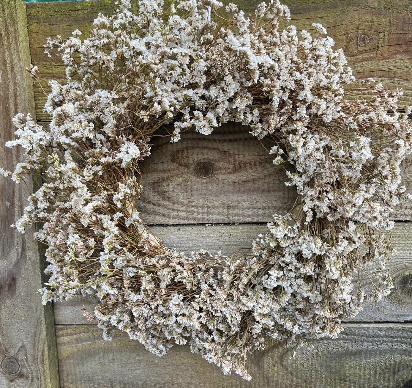 Dried Statice Wreath (Limonium) - Vintage White