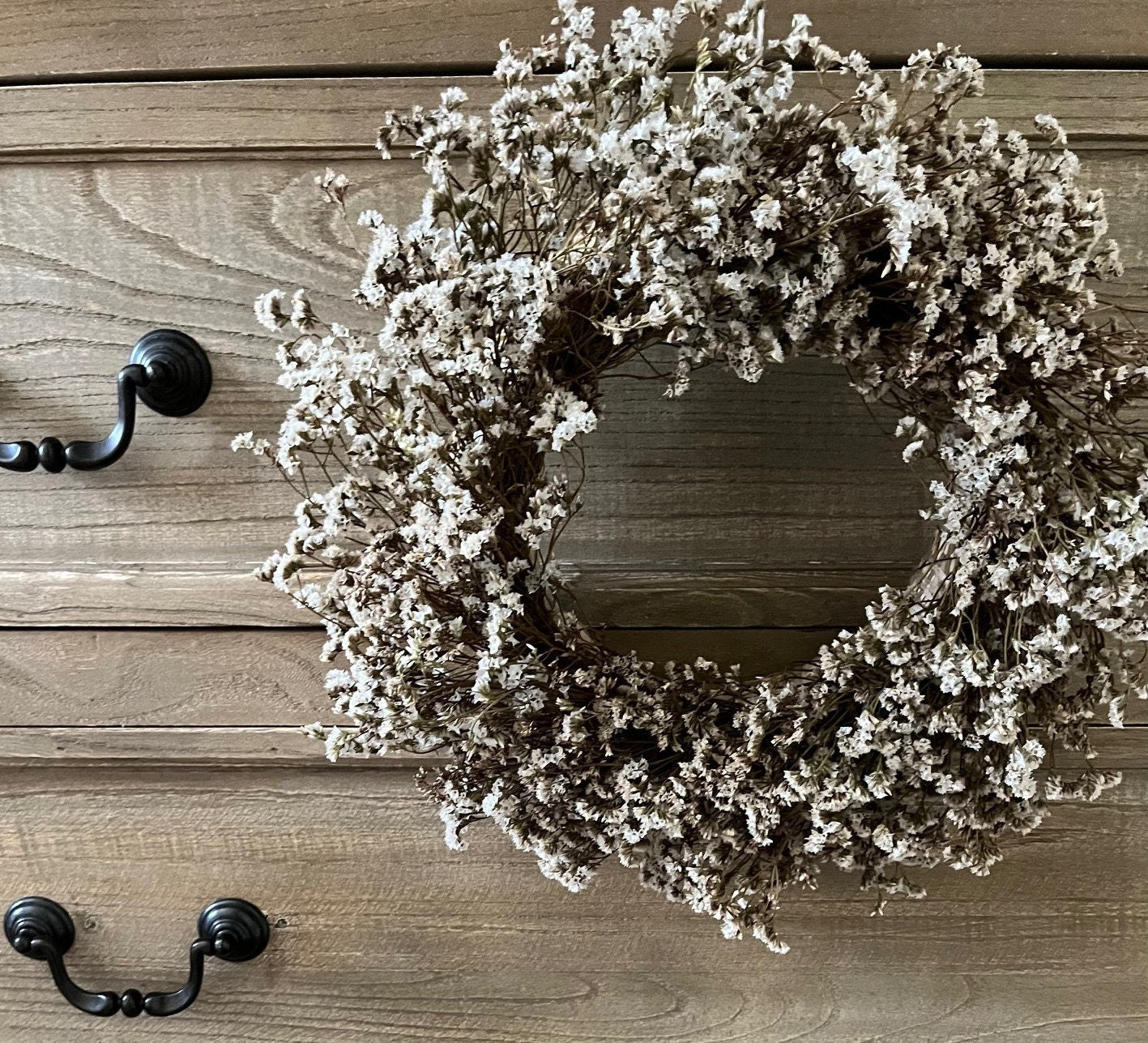 Dried Statice Wreath (Limonium) - Vintage White